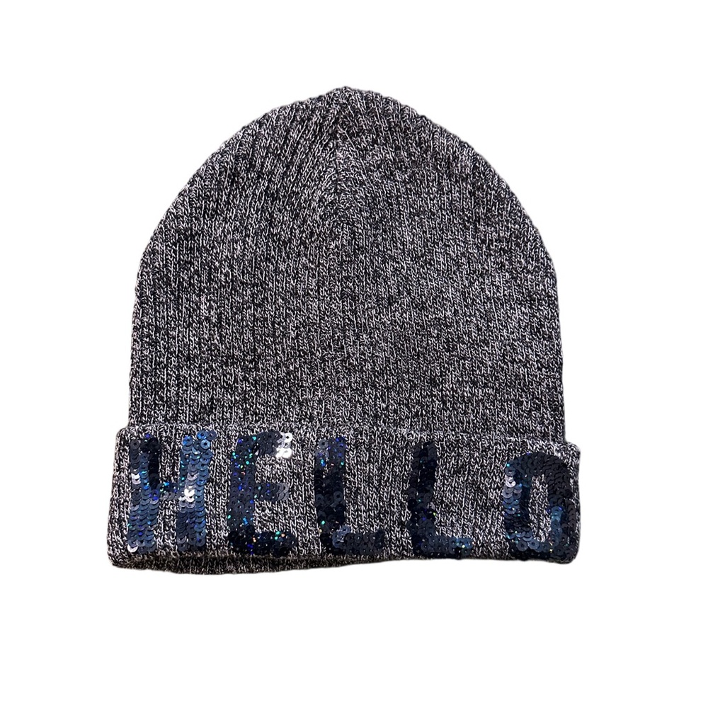 Torrid Black and Gray Knit “Hello” Sequin Beanie